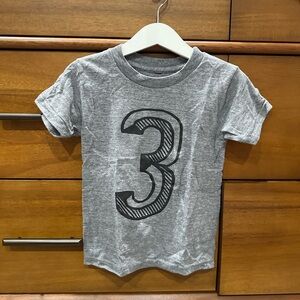 Kids Gray T-Shirt with Number 3 Print, Size 4